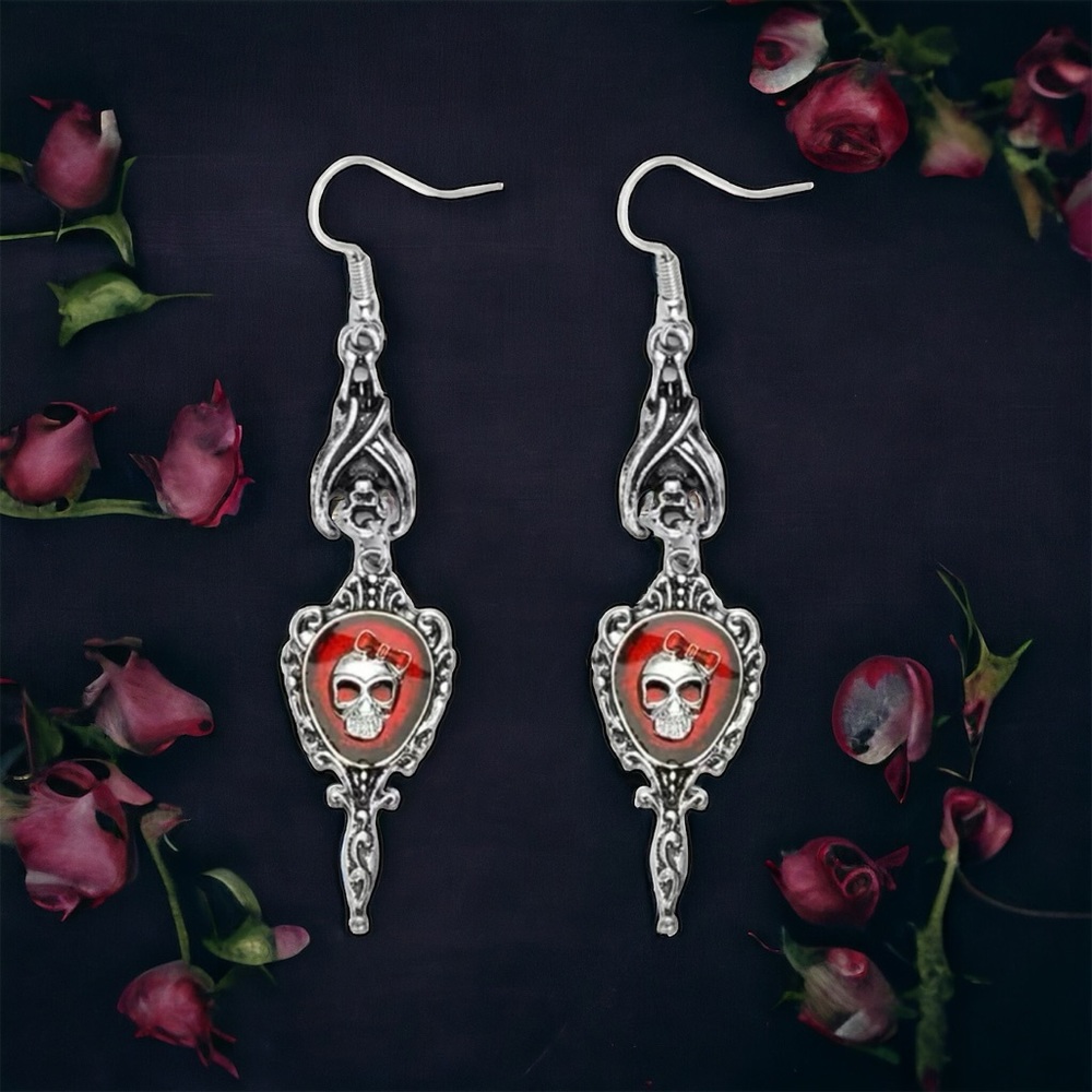 Gothic Silver Plated Skull Cross Bat Halloween Earrings Rose Arrow Through Heart